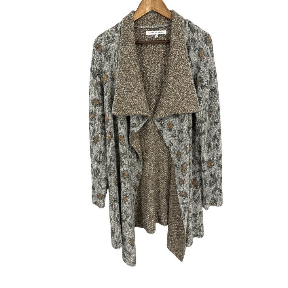 Cupcakes & Cashmere Grey Leopard Ruffa Heavyweight Waterfall Cardigan Size L